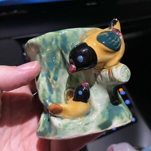 Vintage FlorArt Handpainted 🐦‍⬛Birds Small Ceramic Bud/Flower Vase/Planter